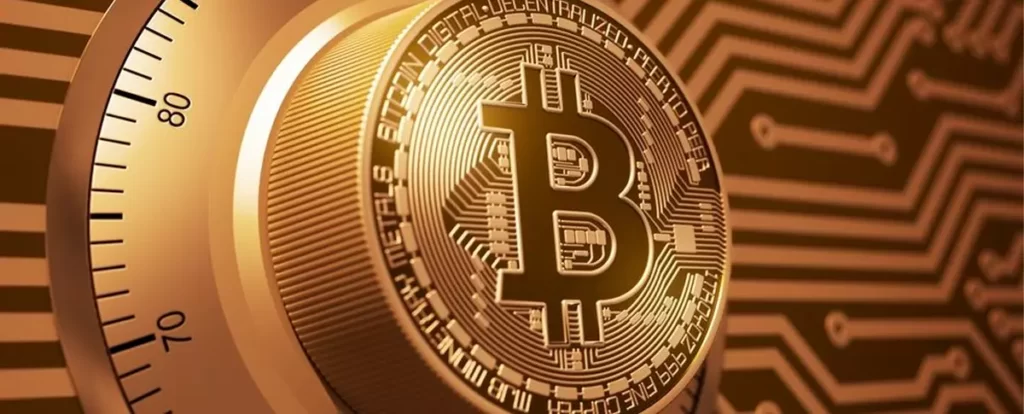 imagem de bitcoin como chave de um cofre