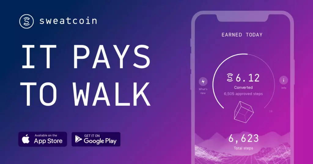 Imagem da propaganda do aplicativo Sweatcoin que paga para andar