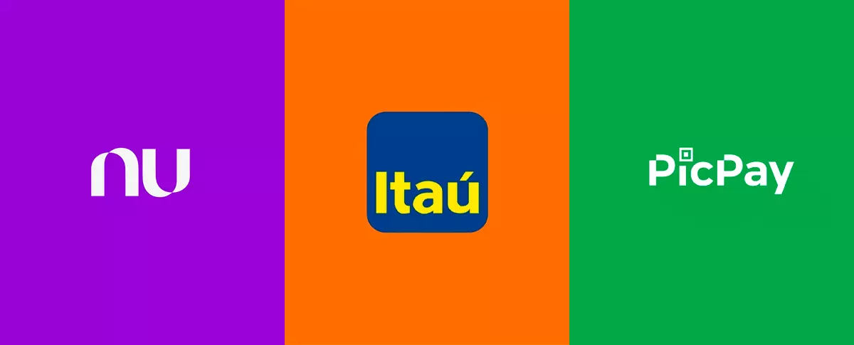 imagem do logo Itaú, Nubank e Picpay