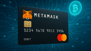 Cartão de débito MetaMask com Mastercard, representando a inovação em pagamentos com criptomoedas.