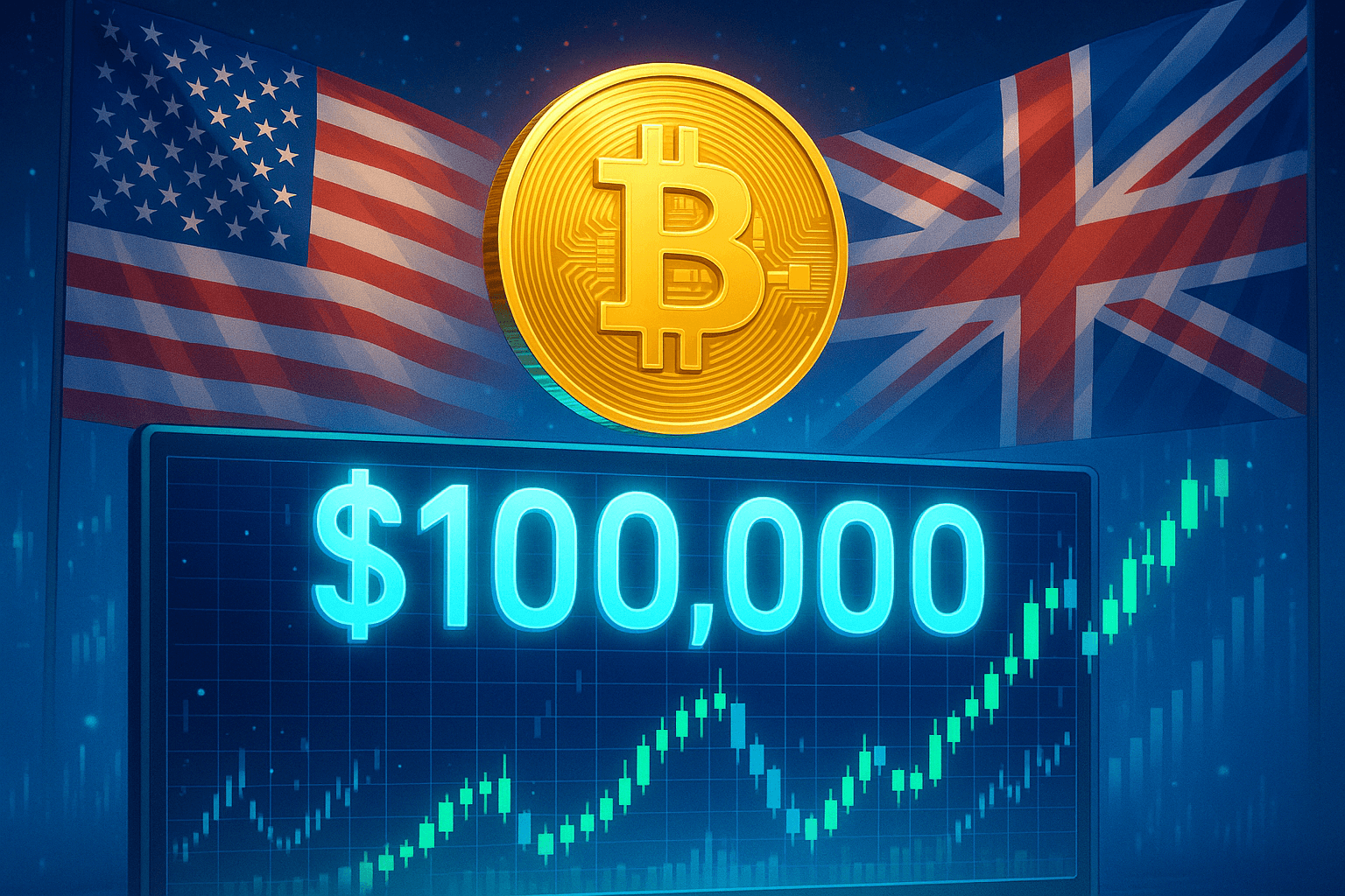 Bitcoin ultrapassa US$ 100 mil impulsionado por acordo EUA-Reino Unido e otimismo do mercado.