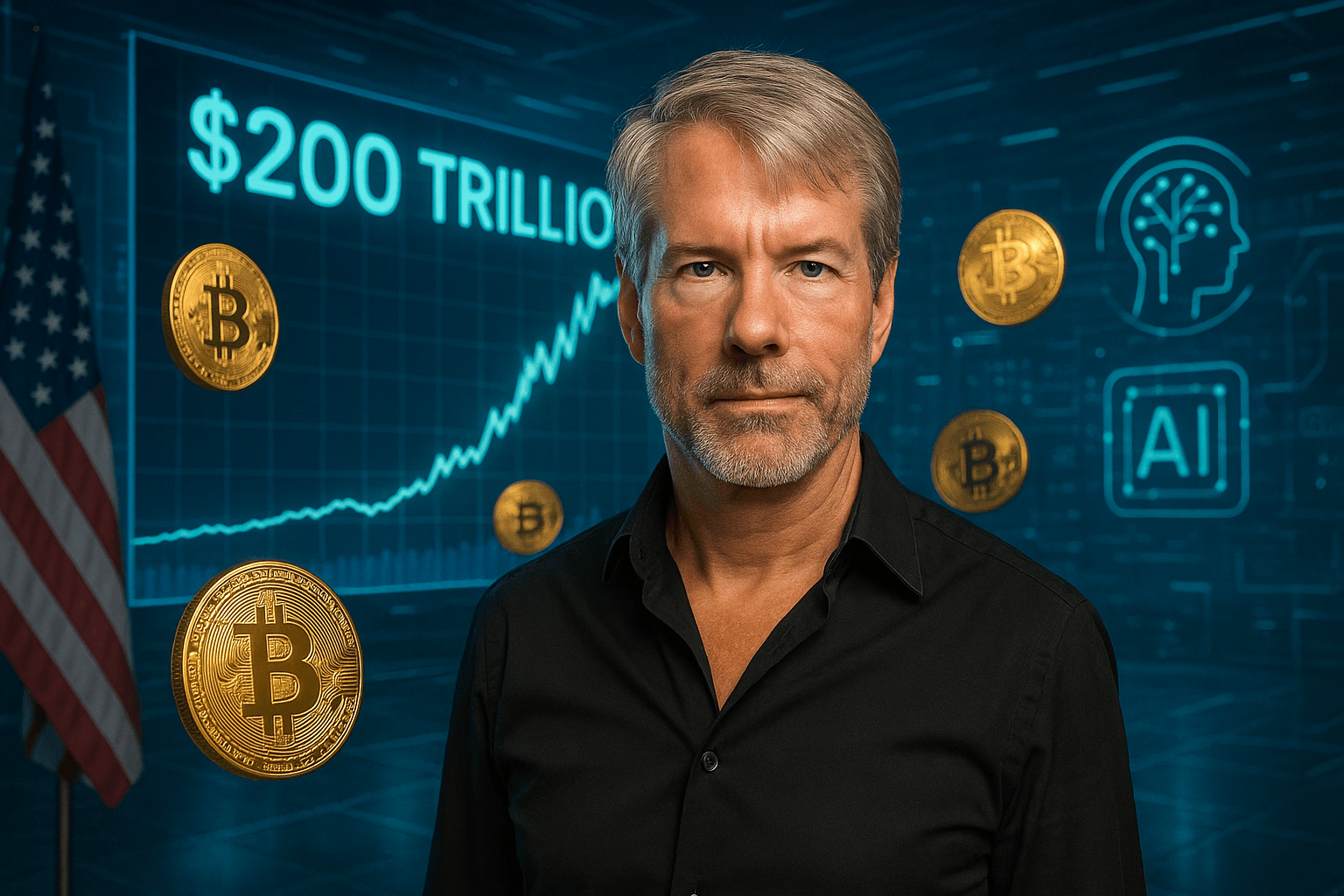 Michael Saylor prevê Bitcoin com US$ 200 trilhões em valor de mercado no futuro.
